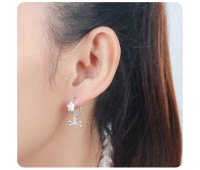Flower with Dragonfly Hang CZ Silver Huggies Earring HO-2528